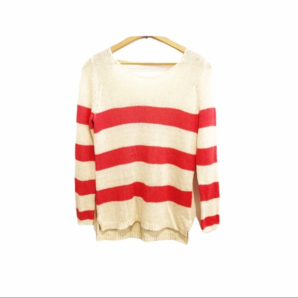 Olive & Oak Cream and Red Striped Knit Sweater - Picture 1 of 3